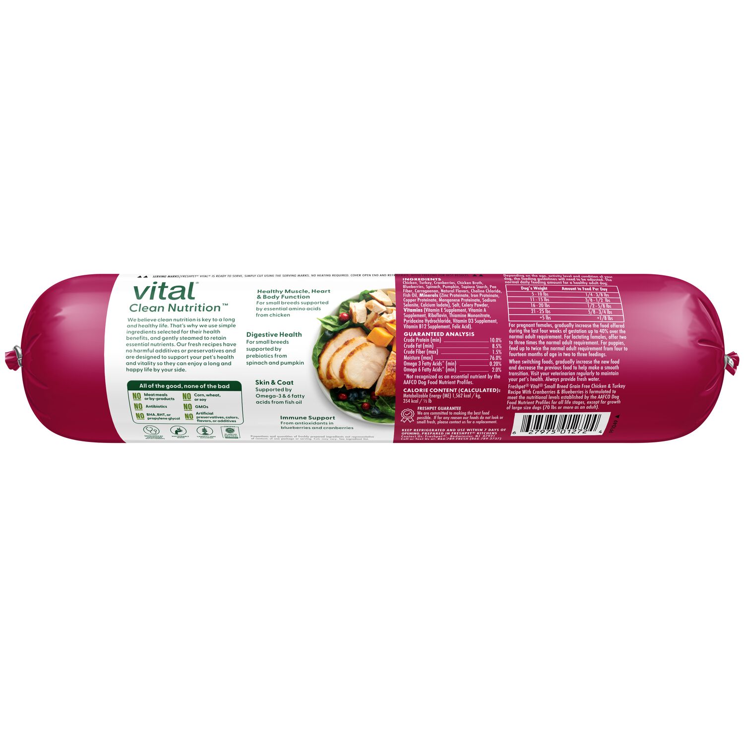 Freshpet Vital, Fresh Dog Food, Grain Free Small Breed Chicken & Turkey Recipe Roll, 1 Lb.